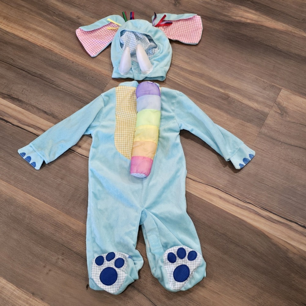 Baby Elephant Halloween Costume Two Pc Hat Blue Rainbow Plush Trunk 6 9 12 Mo